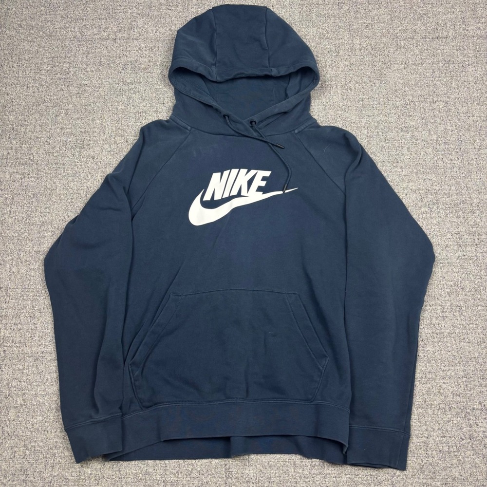 Nike Hoodie Women's Large Sportswear Futura Logo Navy Blue Pullover Sweatshirt